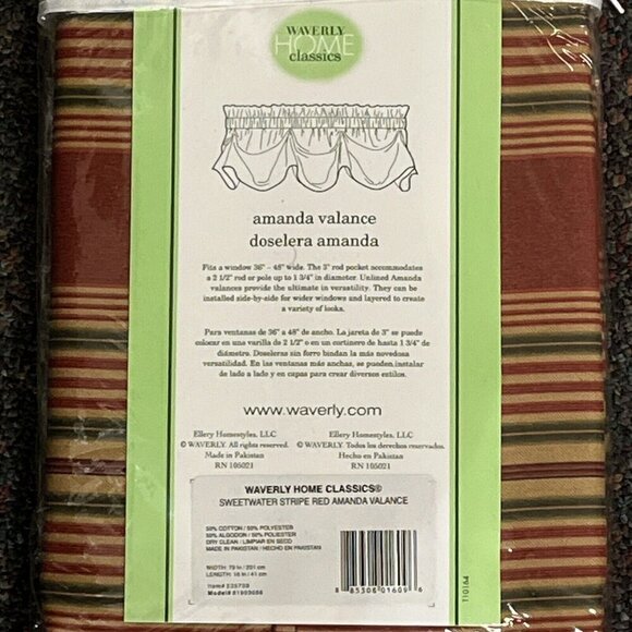 Waverly Home Classics Amanda Valance Red Sweetwater Stripe 16"X79" New - Picture 2 of 4